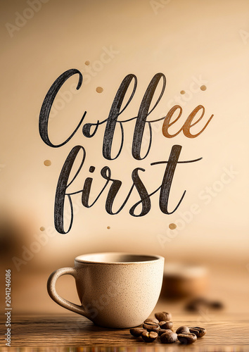 Morning warmth from a cozy coffee cup with rich beans and inspiring words to start the day