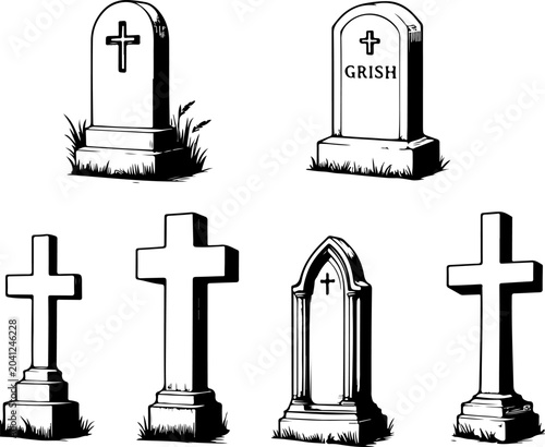 Cuadro en lienzo Gothic Harbinger of the Grave Detailed Creepy Tomb and Gravestone Set for Micros