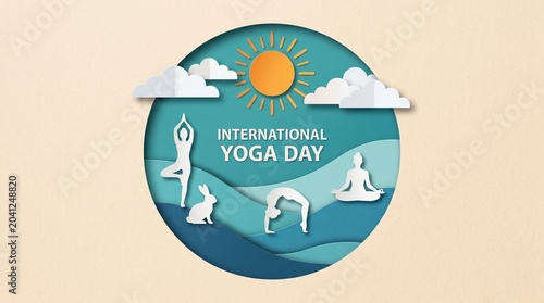 International yoga day celebration with people in various yoga poses