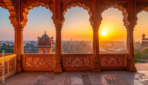Rajasthan Royal Jharokha Balcony with City View at Sunset