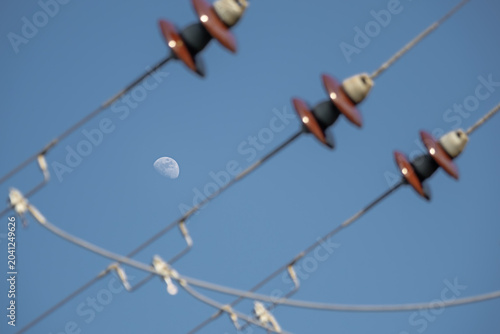 Tableau sur toile Moon and Electrical Wires