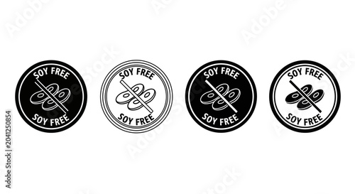 Foto Set of four circular icons indicating 'Soy Free' status with different visual st