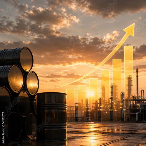 AI-generated image showing rising oil prices and energy market growth.