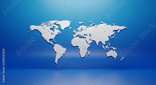 Minimalistic white world map on blue gradient background