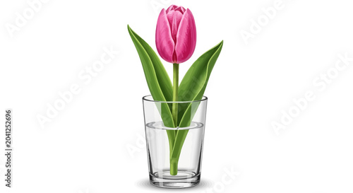 Cuadro en lienzo Pink tulip in glass vase, minimalistic floral arrangement, spring concept