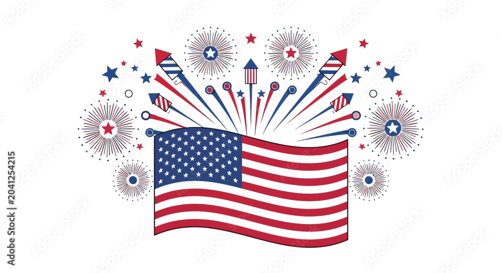 Fototapeta premium American Flag with Fireworks Celebration Graphic