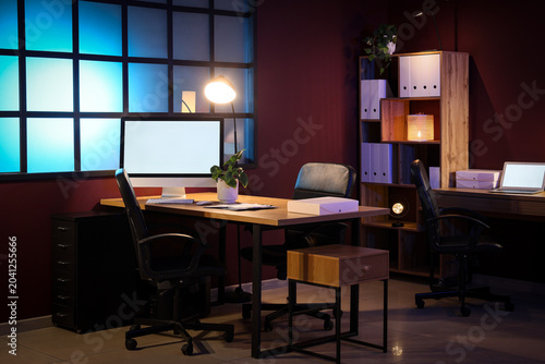 Interior of dark office wit...