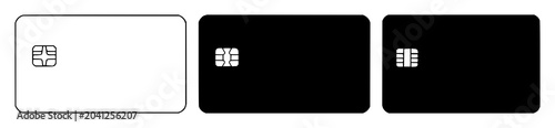 Digital credit card icon set with solid black icon on white background featuring payment chip, credit, finance with security and fintech