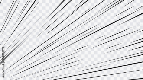 Fotografie Black and white manga speed line effect featuring horizontal motion streaks that emphasize rapid movement and high-speed action