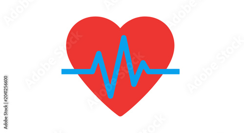 Cuadro en lienzo Red Heart with Blue Heartbeat Pulse Line Medical Icon