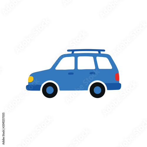 Billede på lærred Cute cartoon blue station wagon car flat vector illustration
