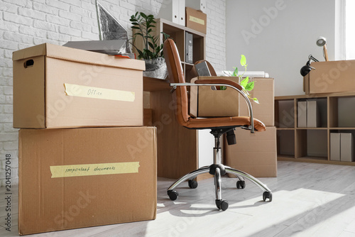Workplace with cardboard bo...