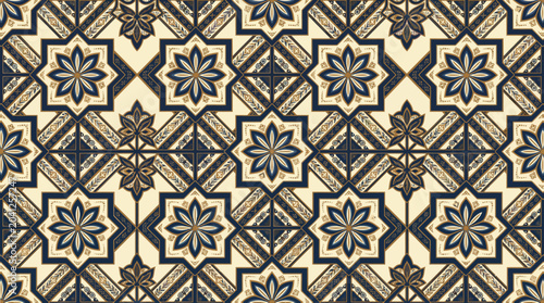 Valokuva Intricate geometric star pattern textile design with earthy tones and repeating motifs