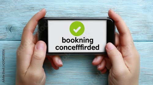 Smartphone Screen Displays Booking Confirmation Message with Checkmark Icon.