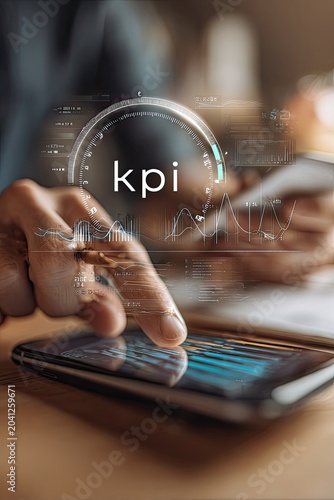 Business Person Using Smartphone to Track Key Performance Indicators.