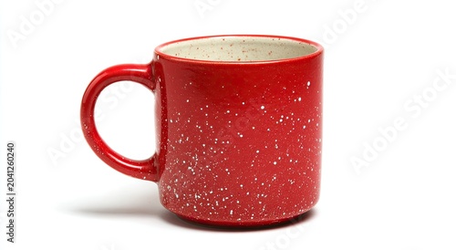 Red Speckled Ceramic Coffee Mug with Handle Isolated on White.