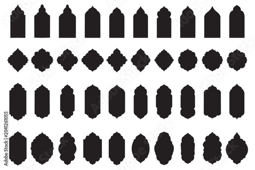 Arabic muslim architecture design elements, ramadan frames. Set of islamic shape illustration design blank islamic shape template vector. Traditional islamic window shapes in oriental style.