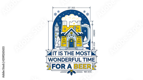 Foto Christmas Beer Mug House Blueprint with Wonderful Time For A Beer text
