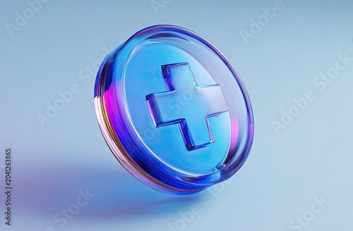 Abstract Blue Cross Symbol on a Translucent Orb.