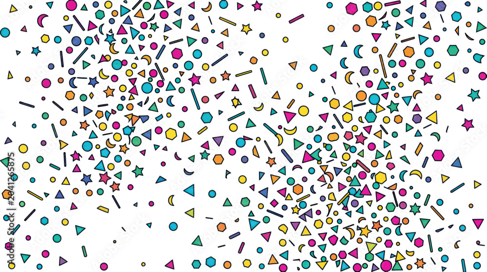 Fototapeta premium Colorful Confetti Burst - Geometric Shapes and Stars on White Background
