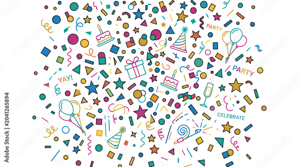 Fototapeta premium Colorful Confetti Explosion with Party Elements - Celebration Background