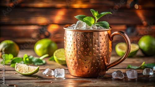 Refreshing summer cocktail in a copper mug