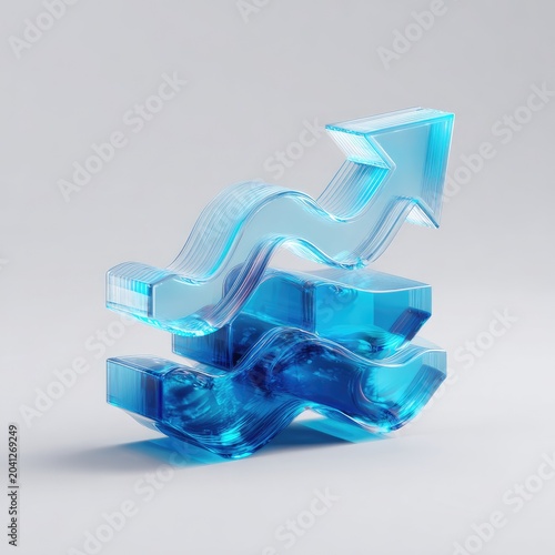 Abstract Blue Glass Arrow Symbolizing Growth and Progress.
