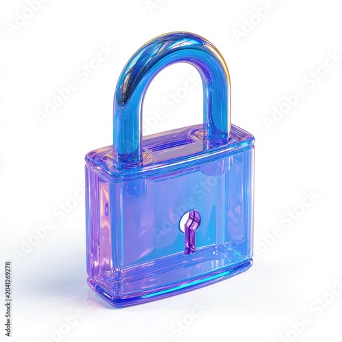 Transparent Blue Padlock with Keyhole on White Background.