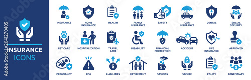 Foto Collection of insurance icons health, life, car, home, business, travel, acciden