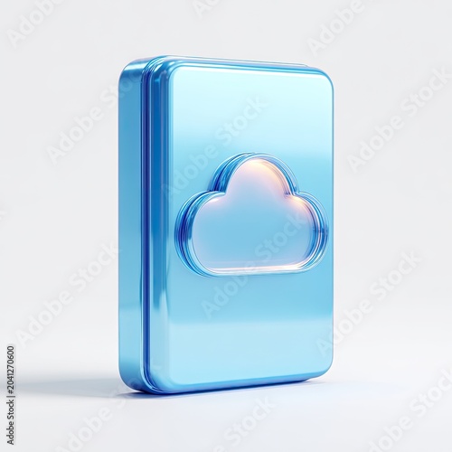 3D Rendered Blue Cloud Icon on White Background.