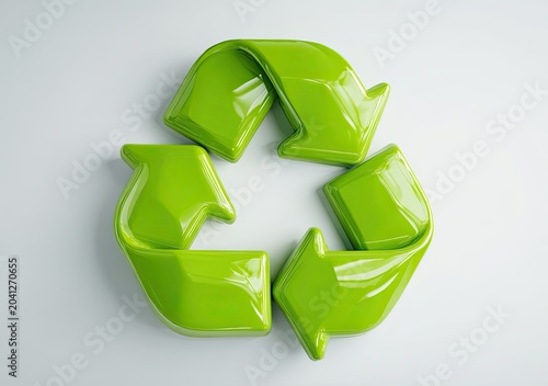 Green Recycling Symbol on a White Background.