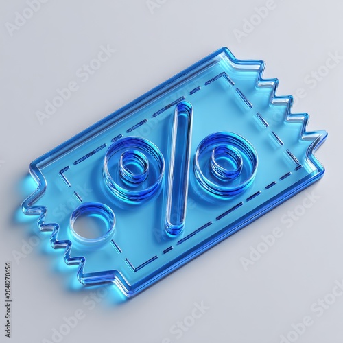 Transparent Blue Acrylic Percentage Discount Coupon Icon.