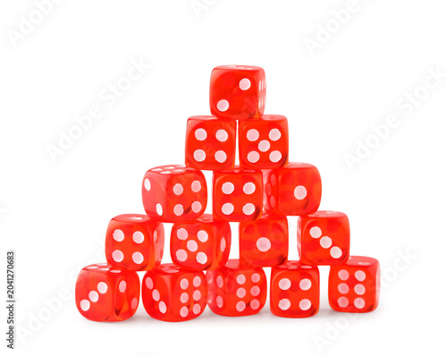 Tower made of red game dice...