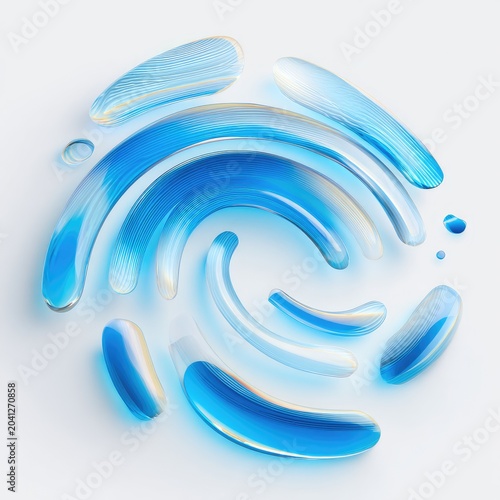 Abstract Swirling Blue Liquid Droplets and Strokes.