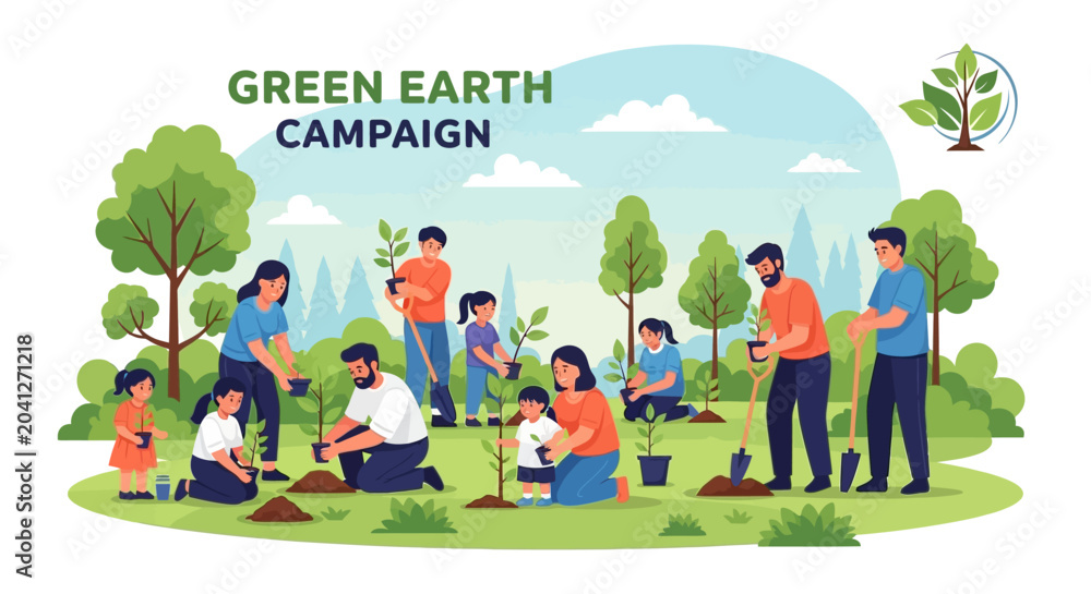 Fototapeta premium People Planting Trees Green Earth Campaign Illustration
