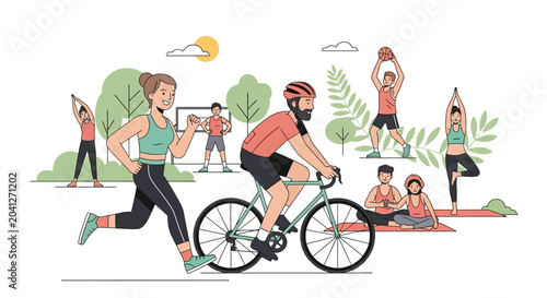 Foto People Engaging in Outdoor Fitness and Sports Activities