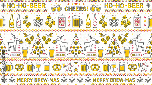 Canvastavla Christmas Beer Pattern: Ho Ho Beer, Cheers, Merry Brew-mas, Deer, Trees, Hops