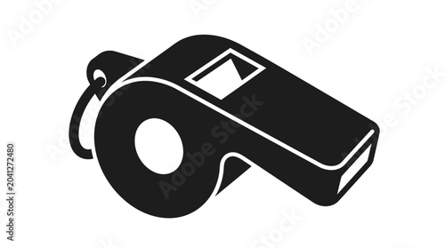 Fotografija Black and white illustration of a referee whistle with a lanyard on a plain white background