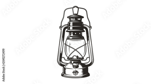 Quadro su tela A vintage-style lantern with a handle and glass enclosure against a white background in a monochromatic illustration