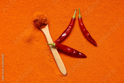 Wooden spoon with red chili...