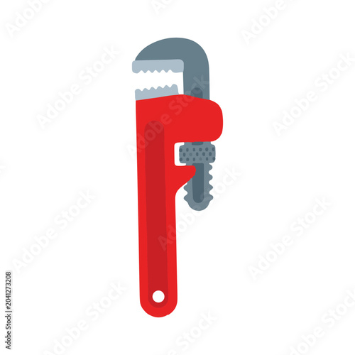Heavy duty red pipe wrench flat vector illustration. Plumber hand tool isolated on white background for plumbing repair