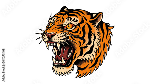Photography Fierce Tiger Head Roaring, Aggressive Animal Illustration