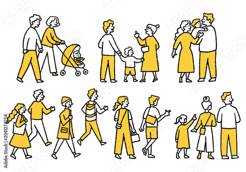 Families enjoying a walk and conversation_Color