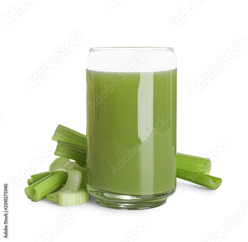 Glass of celery juice with ...