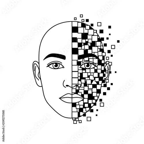 Digitally disrupted human face illustration.