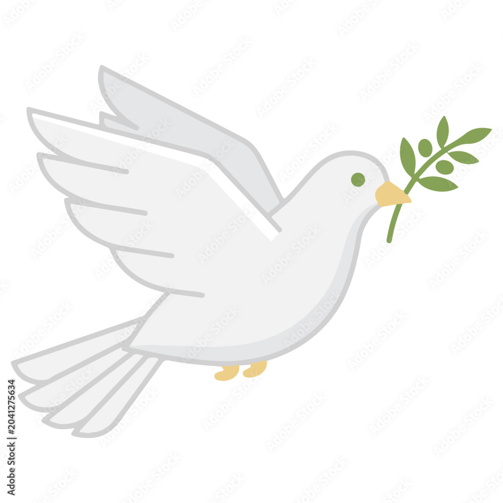 Fototapeta premium White dove flying with olive branch wildlife illustration movement beginning diplomacy serenity