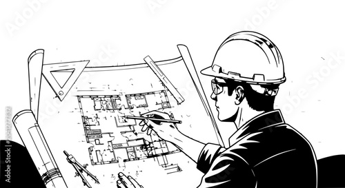 Fotografía engineer working on construction plans