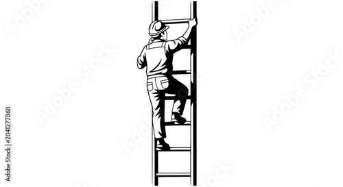 Konstfotografi man climbing ladder, worker ascending