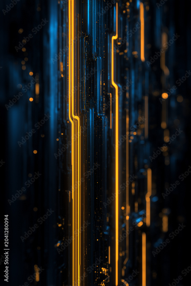 Obraz premium Abstract Futuristic Data Path with Glowing Orange Light Lines