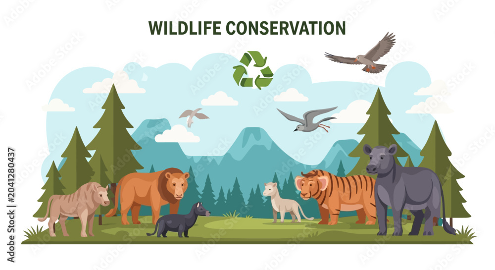 Fototapeta premium Wildlife Conservation Concept with Diverse Animal Species in Natural Forest Habitat